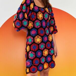 Crochet Flowers Mini Dress